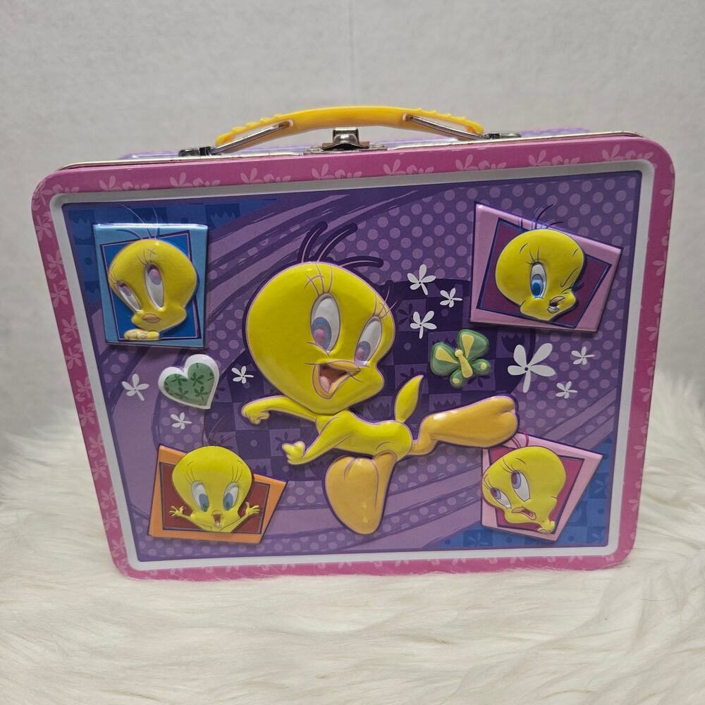TWEETY BIRD Tin Lunchbox Warner Bros. Vintage 2000 Purple Pink